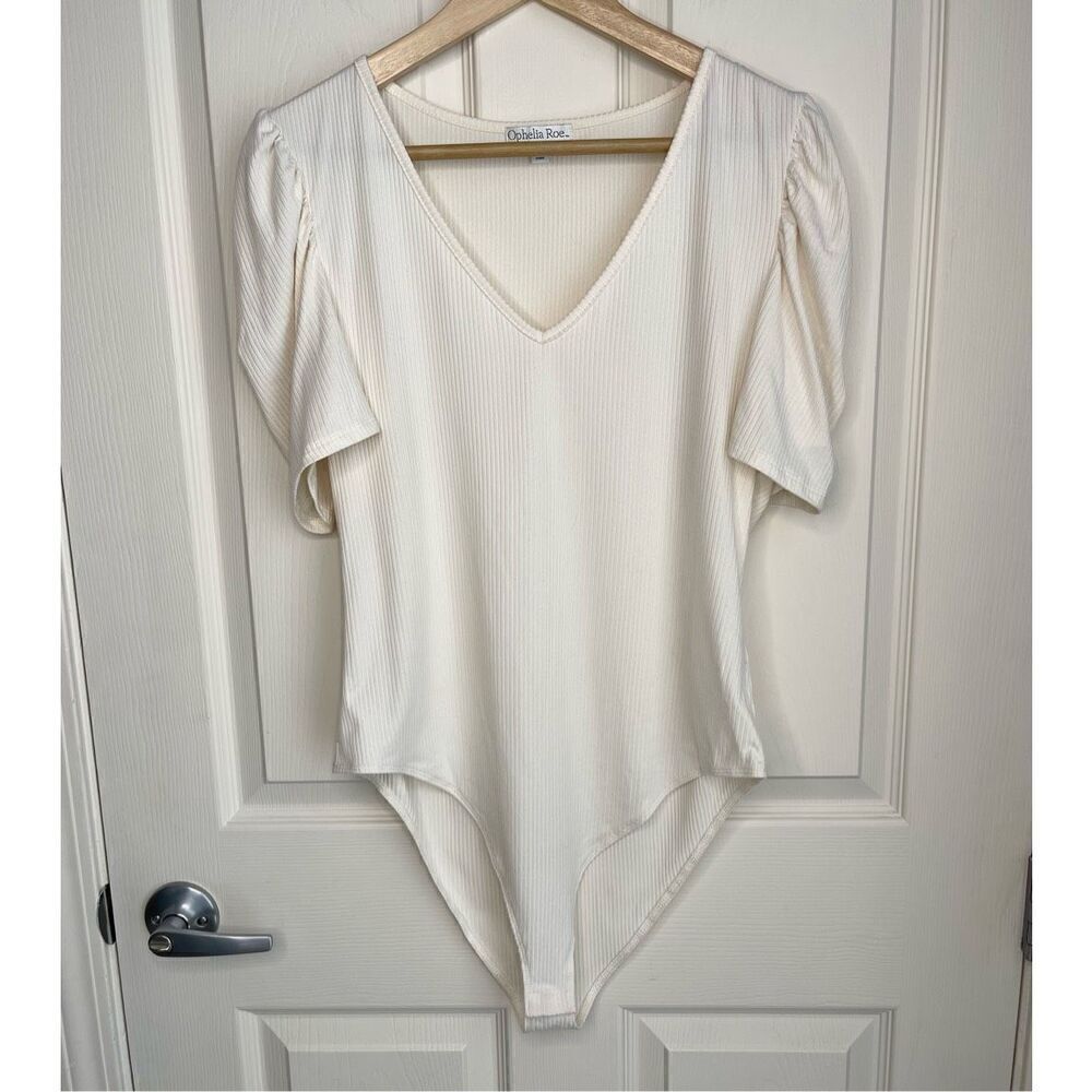 Ophelia Rae Ribbed Half Sleeve Bodysuit (Cream) - Large